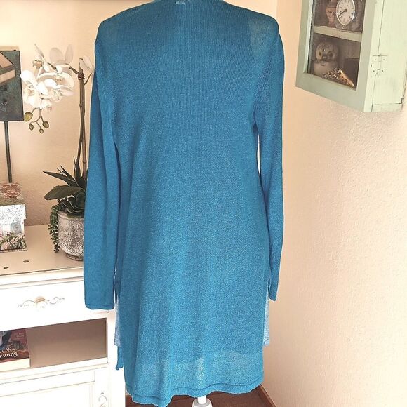 J. Jill Teal Open Cardigan Sweater. Loose Knit. Duster. Beachy - Picture 6 of 11